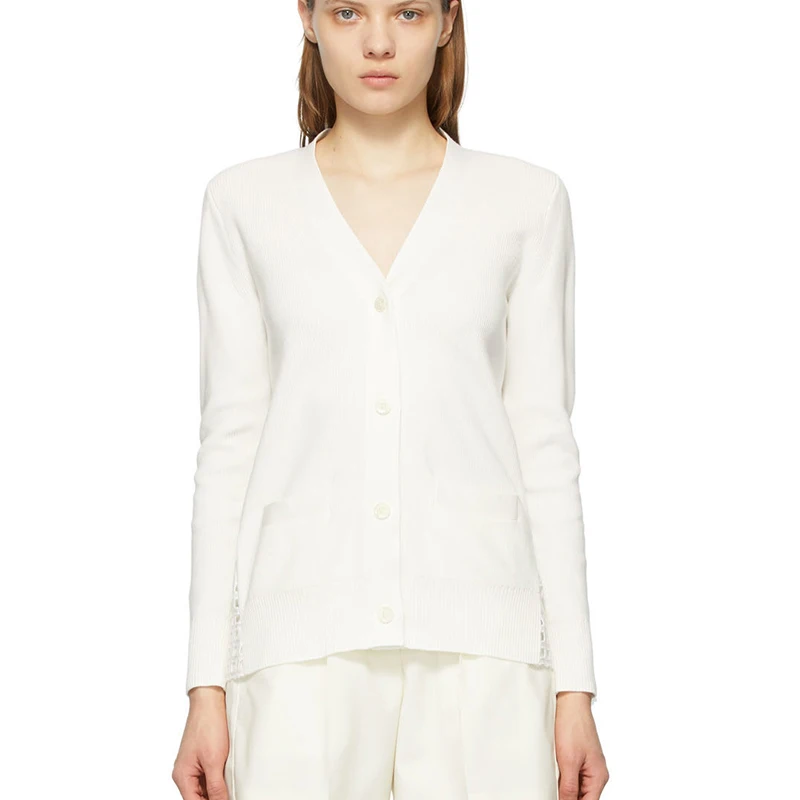 
Custom Logo star embroidered long sleeve paneled rib knit cotton cardigan 