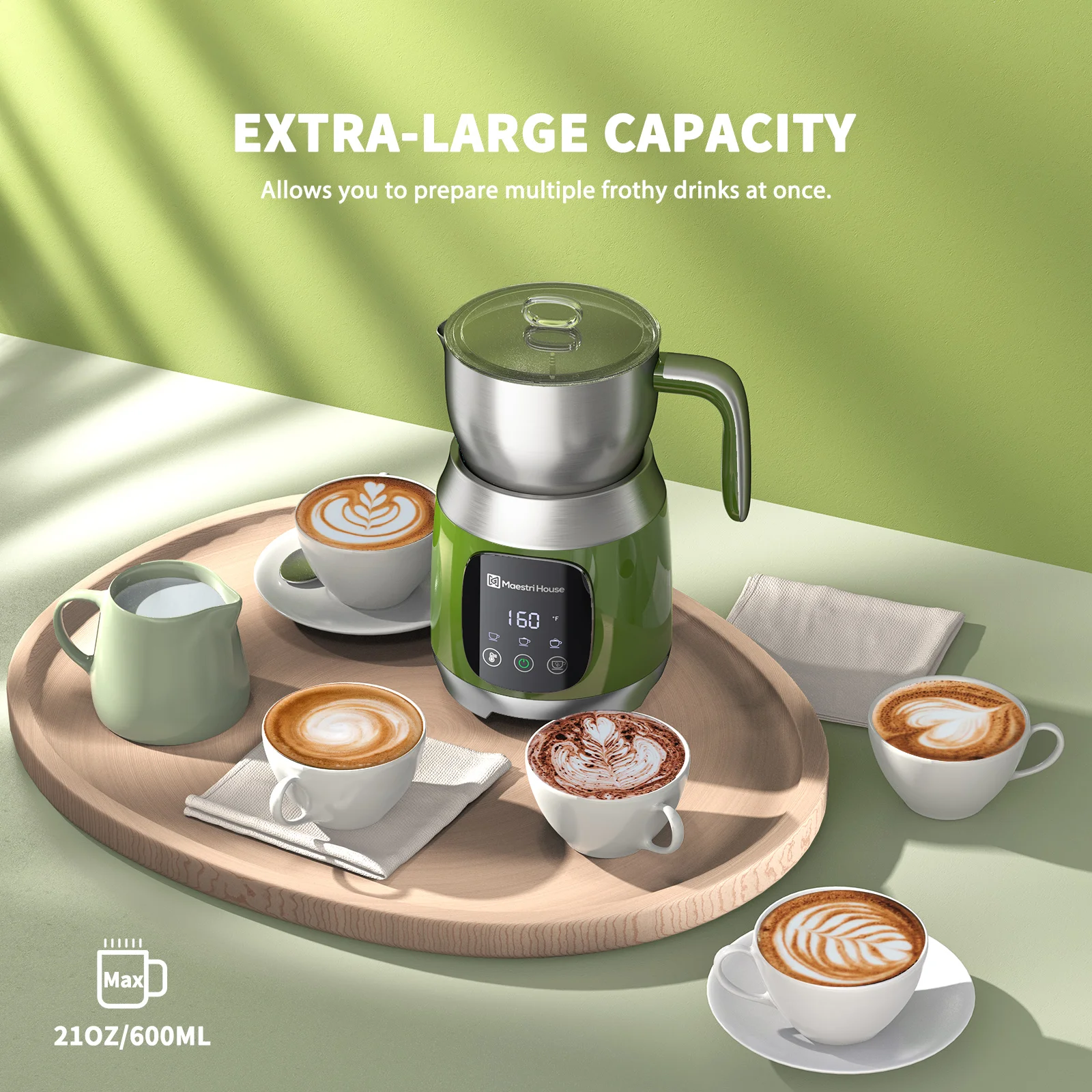 Maestri House MMF-9304 Foam Maker Hot Machine Coffee Kettle Electric Steamer Green Detachable Milk Frother for Aat Milk