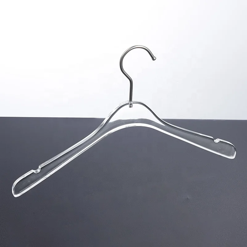 Custom Logo Adult Transparent  Clear Acrylic Coat Garment Clothes Hanger with Chrome Metal Clips