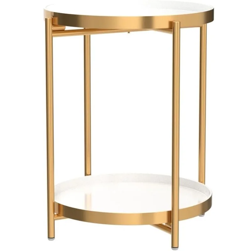 MODERN DESIGN 2 TIER METAL END TABLE WITH REMOVABLE TRAY SMALL END TABLES FOR SMALL SPACES LIVING ROOM