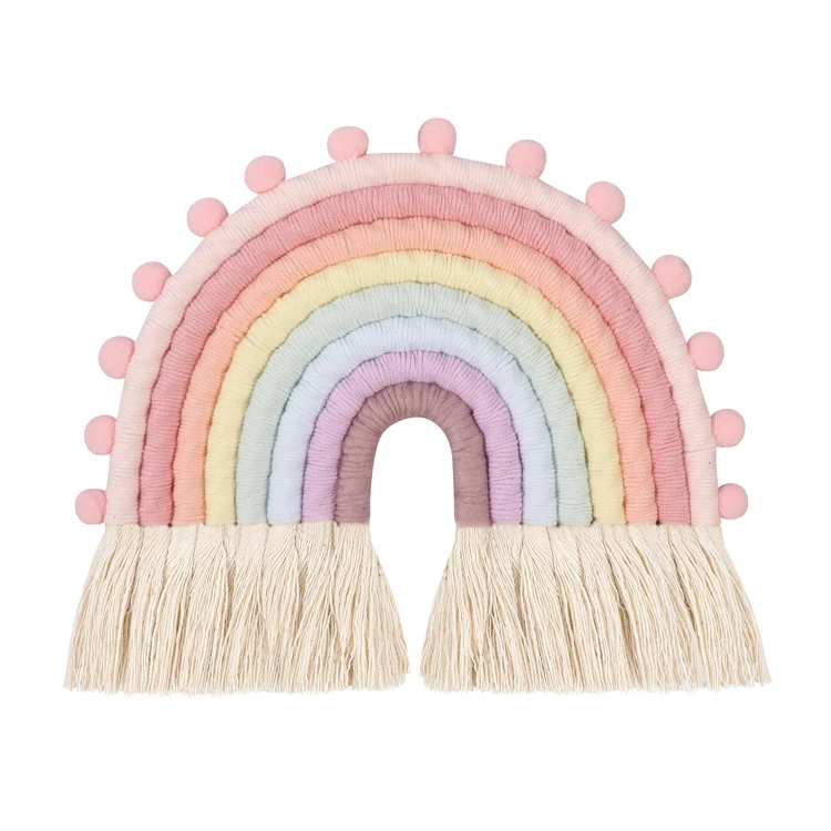 Rainbow Wall Decor Hanging Room Boho Small Tapestry Woven Decorative with Tassel Soft Cotton Rope Cute Wall Art Backdrop