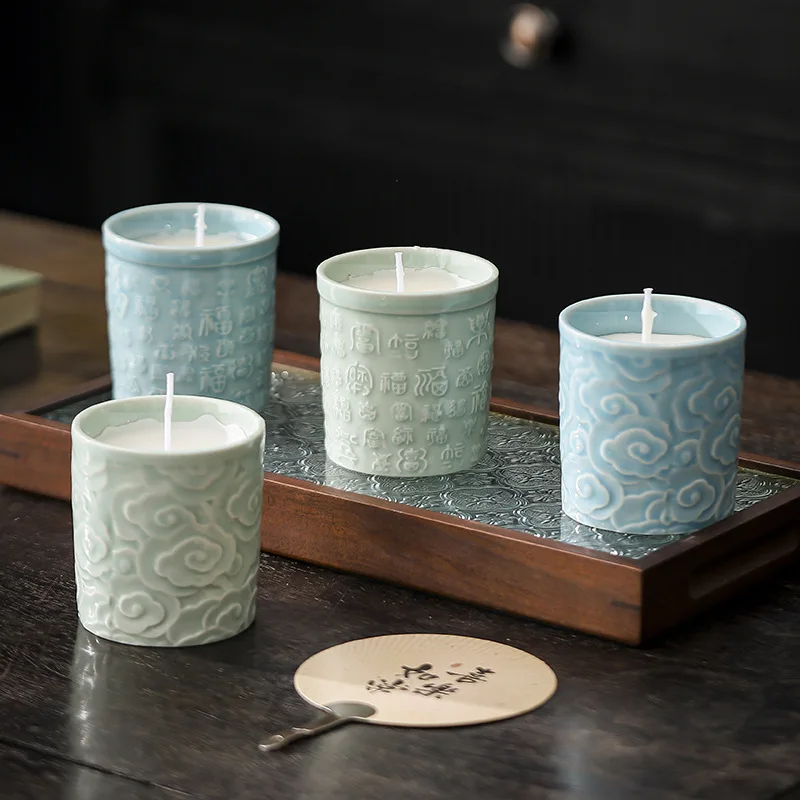 Nordic Style Home Decorative Cylinder christmas candles scented 20oz small ceramic candle jar with lid