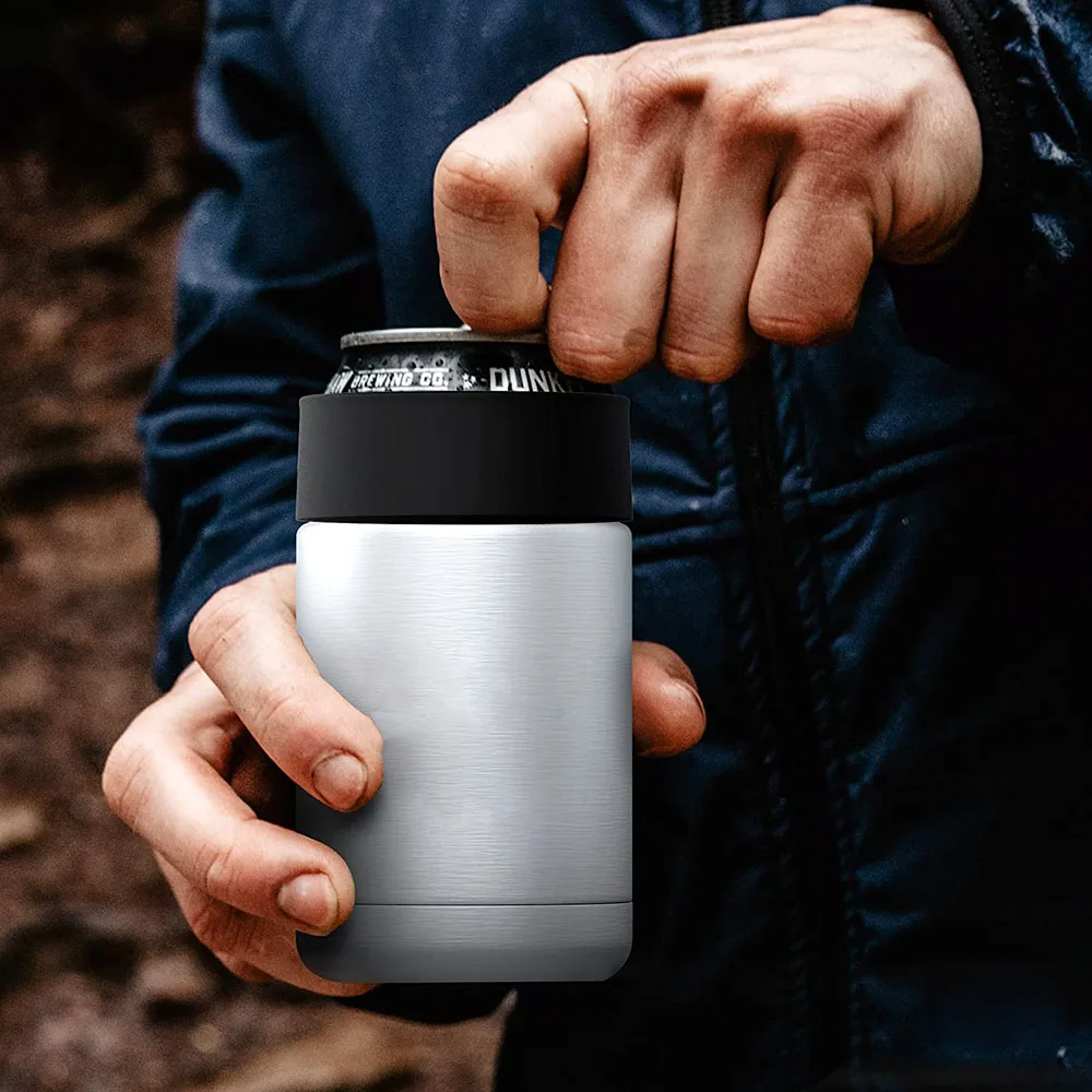 3 in 1 Vacuum Insulated Double Walled Stainless Steel Can Cooler Beer Bottle Cooler with Beer Opener