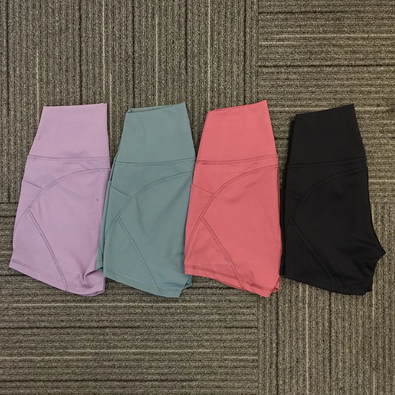 Women Nylon Spandex Booty Shorts Fitness Workout Shorts with Pockets Wholesale