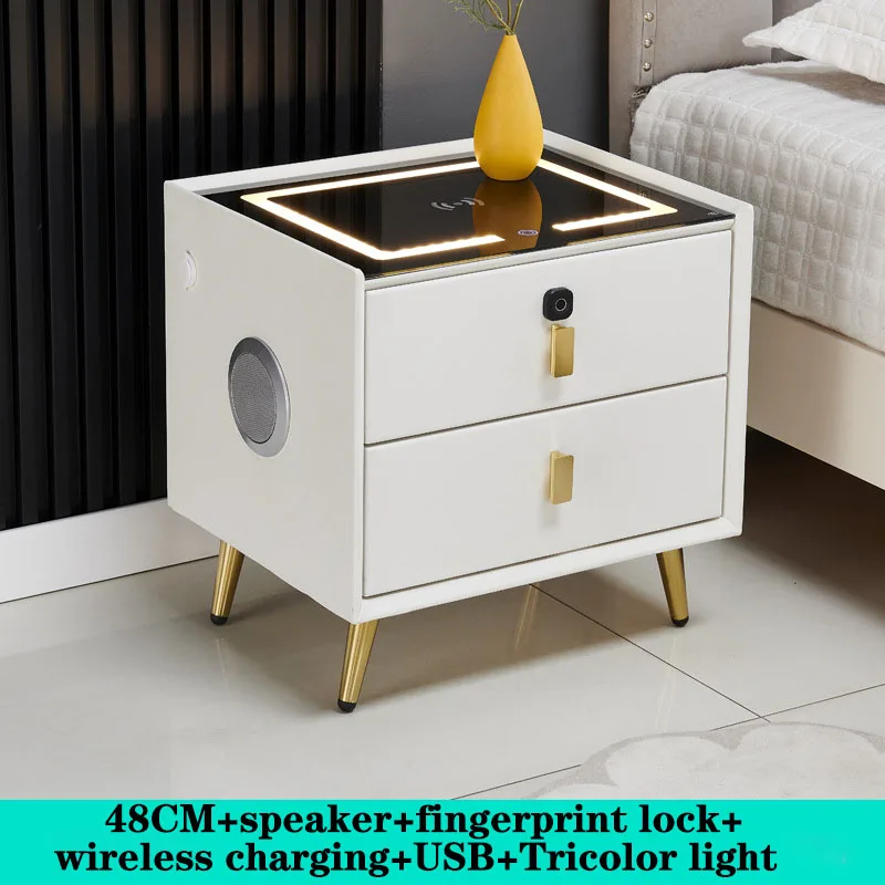 Smart bedside table Fingerprint lock Bluetooth speaker USB wireless charging with light bedroom nightstand