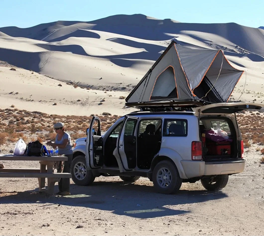 Camping Aluminum 4 Person Top Roof Tent, Triangle Car Rooftop Tent Clamshell Black Gray Hard Shell Roof Top Tent