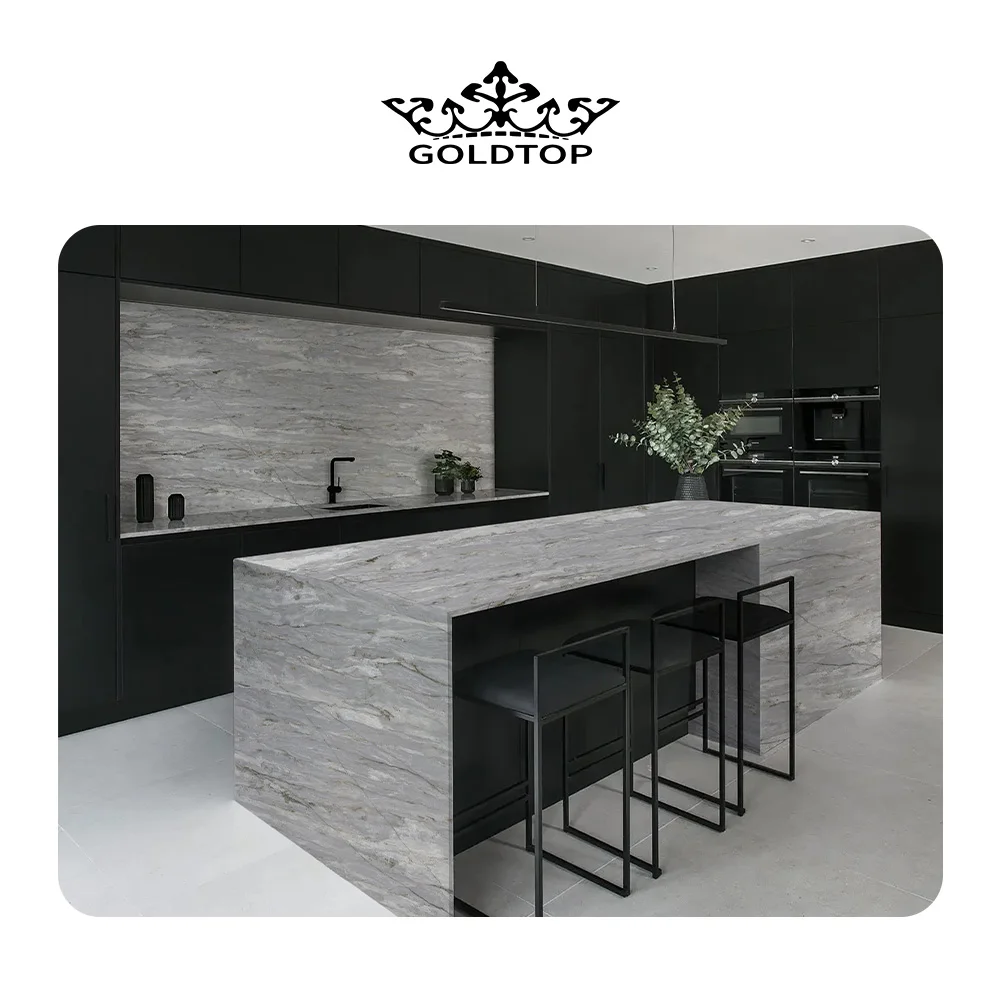 Goldtop ODM/OEM zero silicon Wonderful style Quartzo grey Quarzo with grey vein 6037 Matterhorn artificial quartz Island top