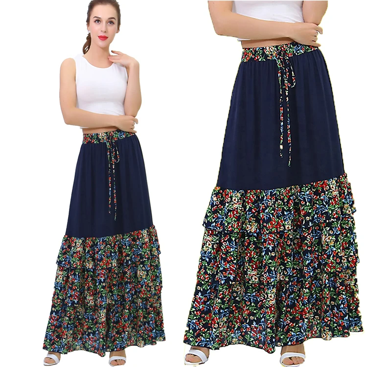 ODM OEM Manufacturer Wholesale Maxi Long Dress Skirt High Waist Ruffle Bohemian Boho Skirt For Women