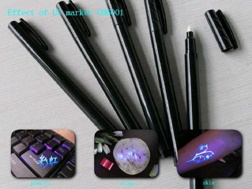 Security uv marker pen permant invisible ink pen with keychain uv black light up ink pens