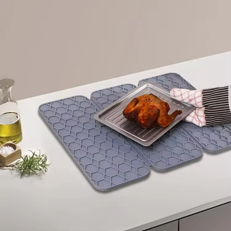 Kitchen Countertop Dishwasher Sink Fold-down Mat Triple Fold-out Easy-to-clean Heat-insulated Silicone Dishes Drying Mat