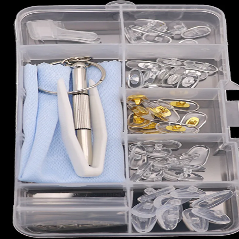 Eyeglass repair Accessories Multiple pvc silicone nose holder Screwdriver Screw Tweezers Mirror Cloth set