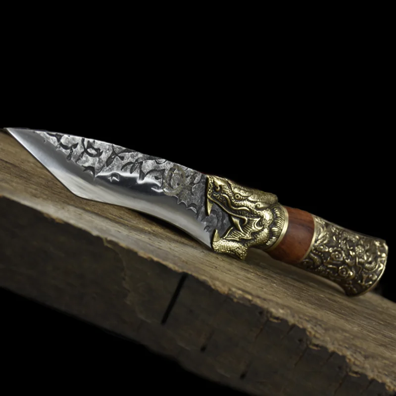 Made in China, 12 inch kitchen cooking knife with wooden handle and copper carving high-end chef knife