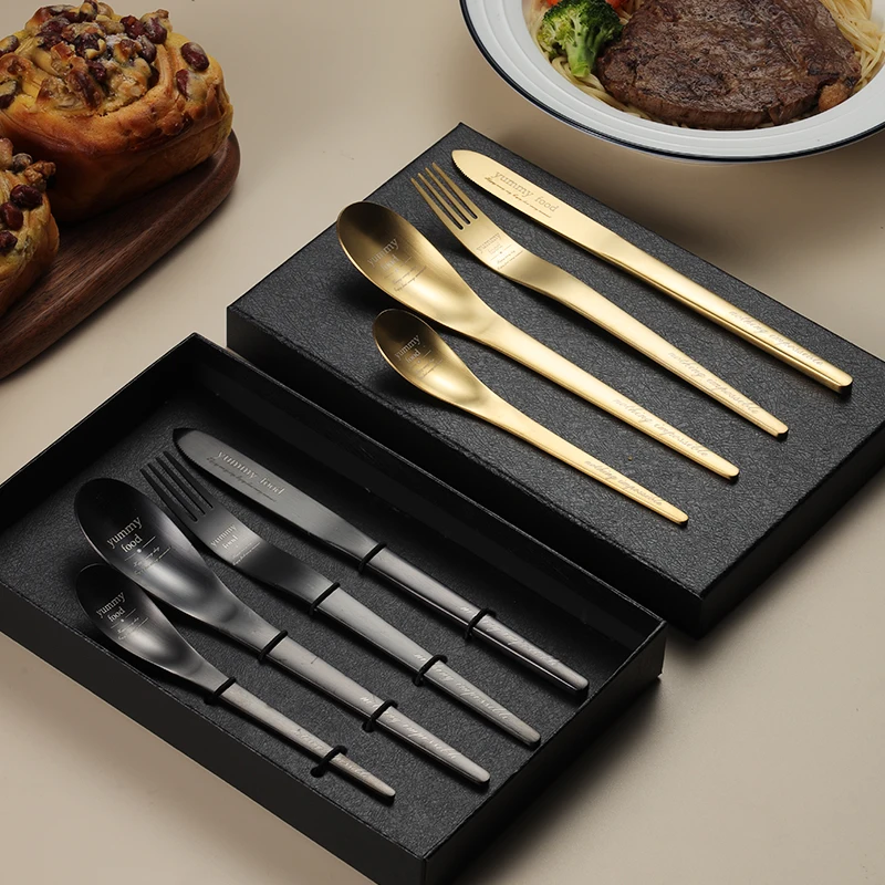 Fashion Stainless Steel Flatware Set 4pcs With Gift Box Metal Gold Wedding Cutlery Set Silverware