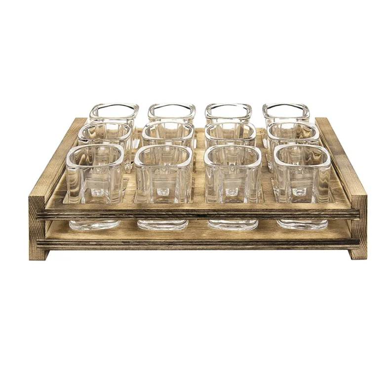 Holiday Slotted Wooden Shot Glasses Storage Rack 12 Wine Glass Holder Rack for Weddings Christmas