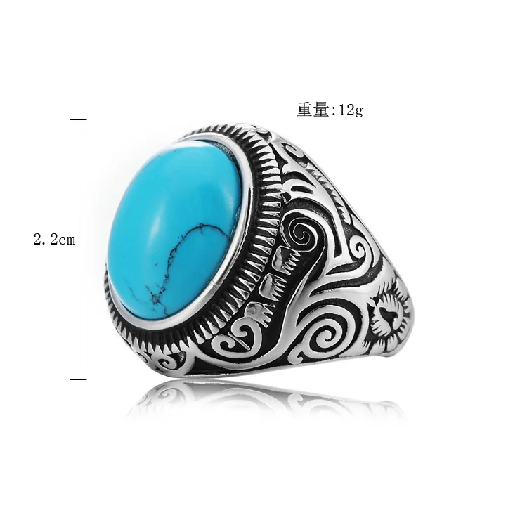 Energinox Fashion finger Blue turquoise gemstone wedding stainless steel  couple rings jewelry