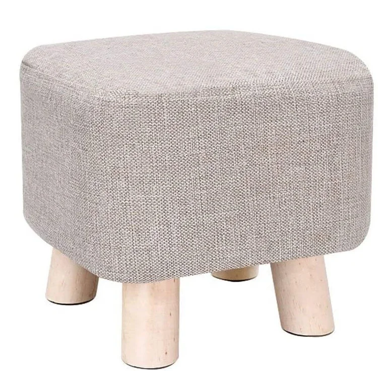 Upholstered Footrest Square Solid Wood Shoe Bench Cloth Art Footstool
