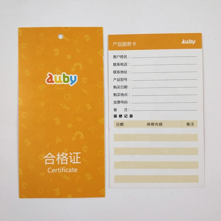 Индивидуальная печать продукта качество Сертификат карты экологически чистые подвесные бирки гарантия бумажные бирки для одежды индивидуальный OEM