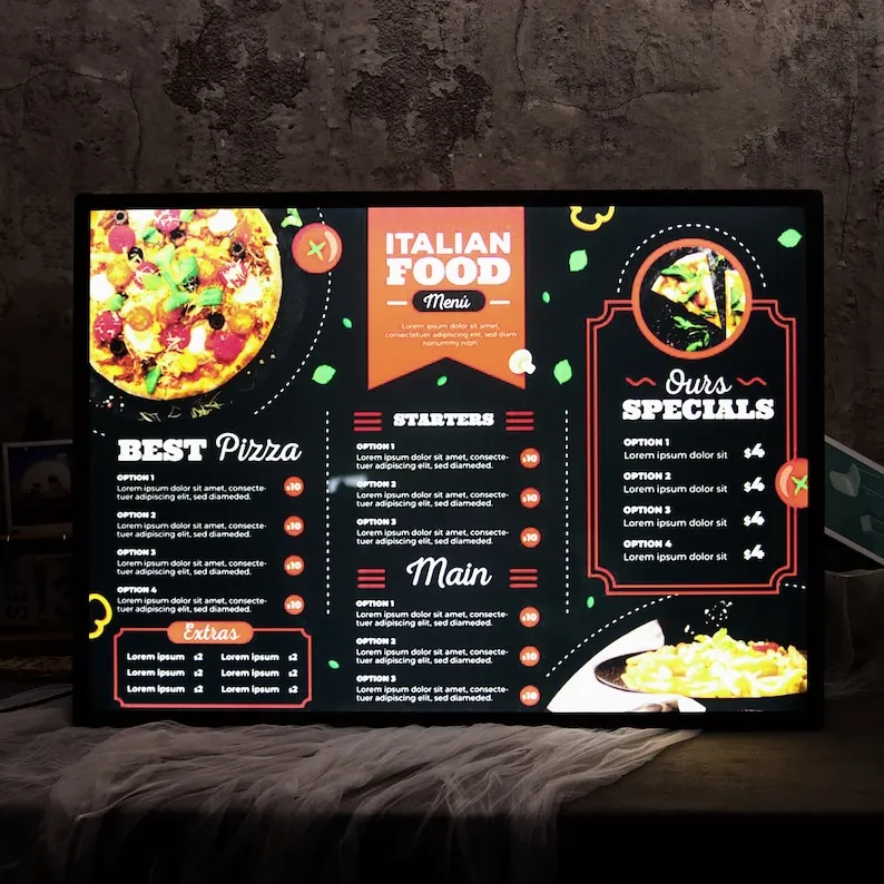 A1 A2 A3 A4 LED Snap Frame Light Box Tempered Glass Poster Frame for Restaurant Menu Advertising Sign for Commercial Use