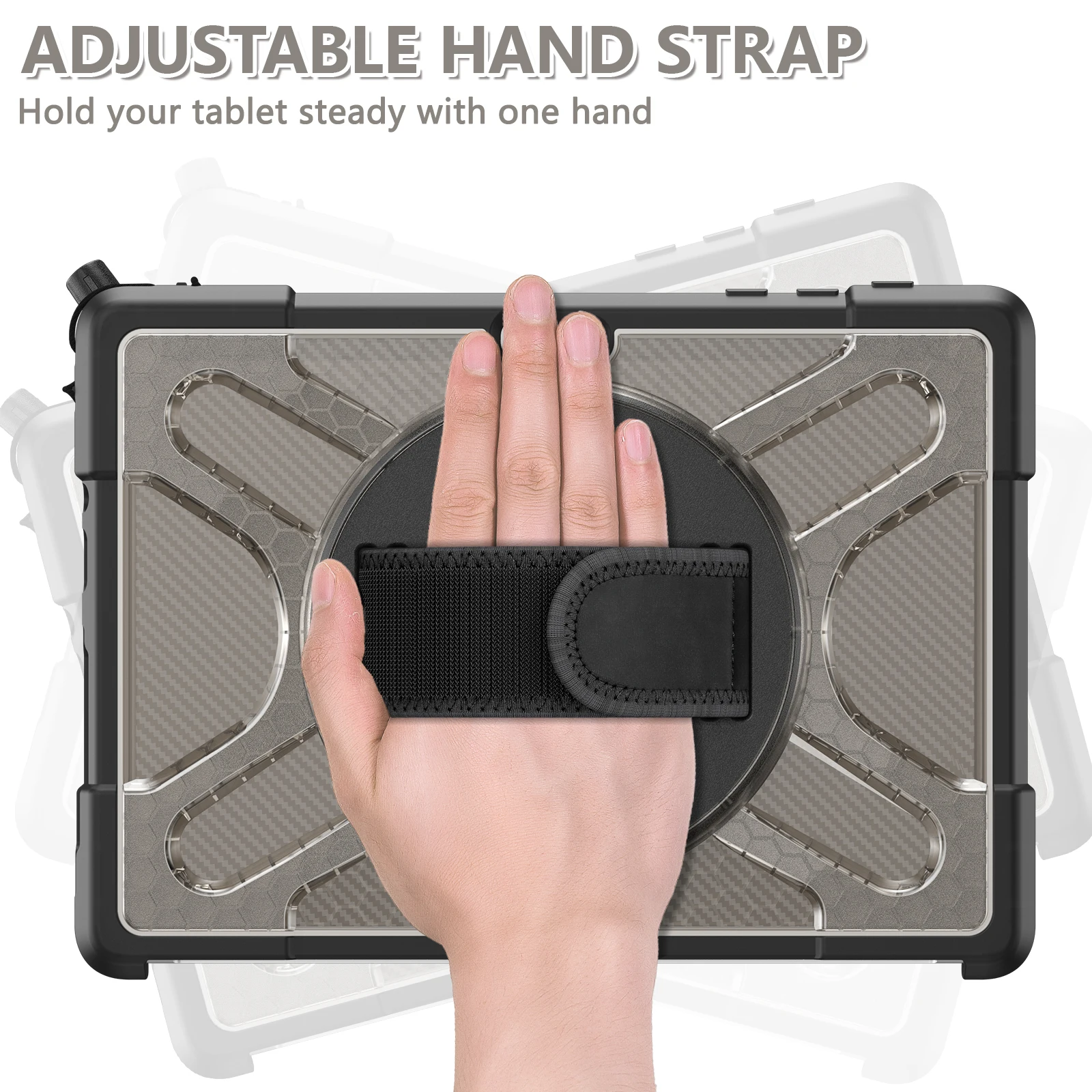 Rugged Case for Microsoft-Surface-Go-3/Go-2/Go with Rotatable Kickstand, Hand Strap Compatible with Type Cover Keyboard
