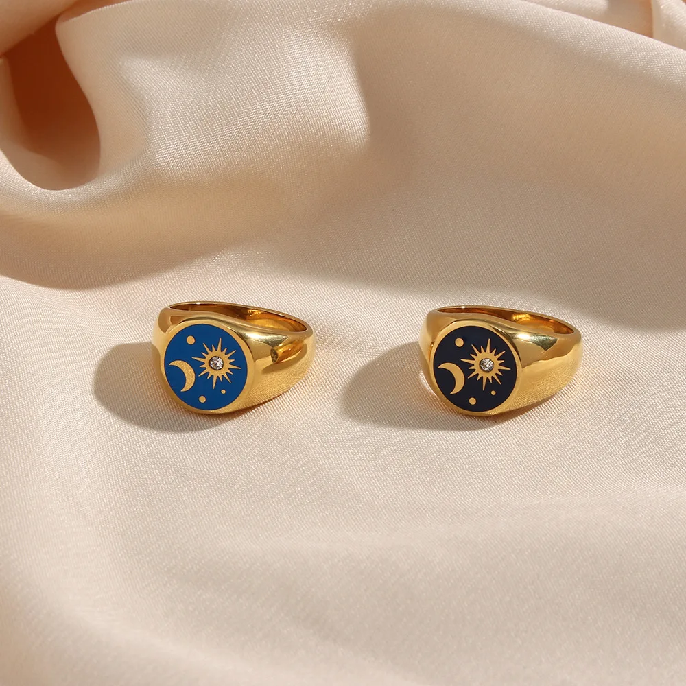 2023 New Arrivals Design European and American Summer Fashion Stainless Steel Jewelry Wholesale Sun And Moon Rings