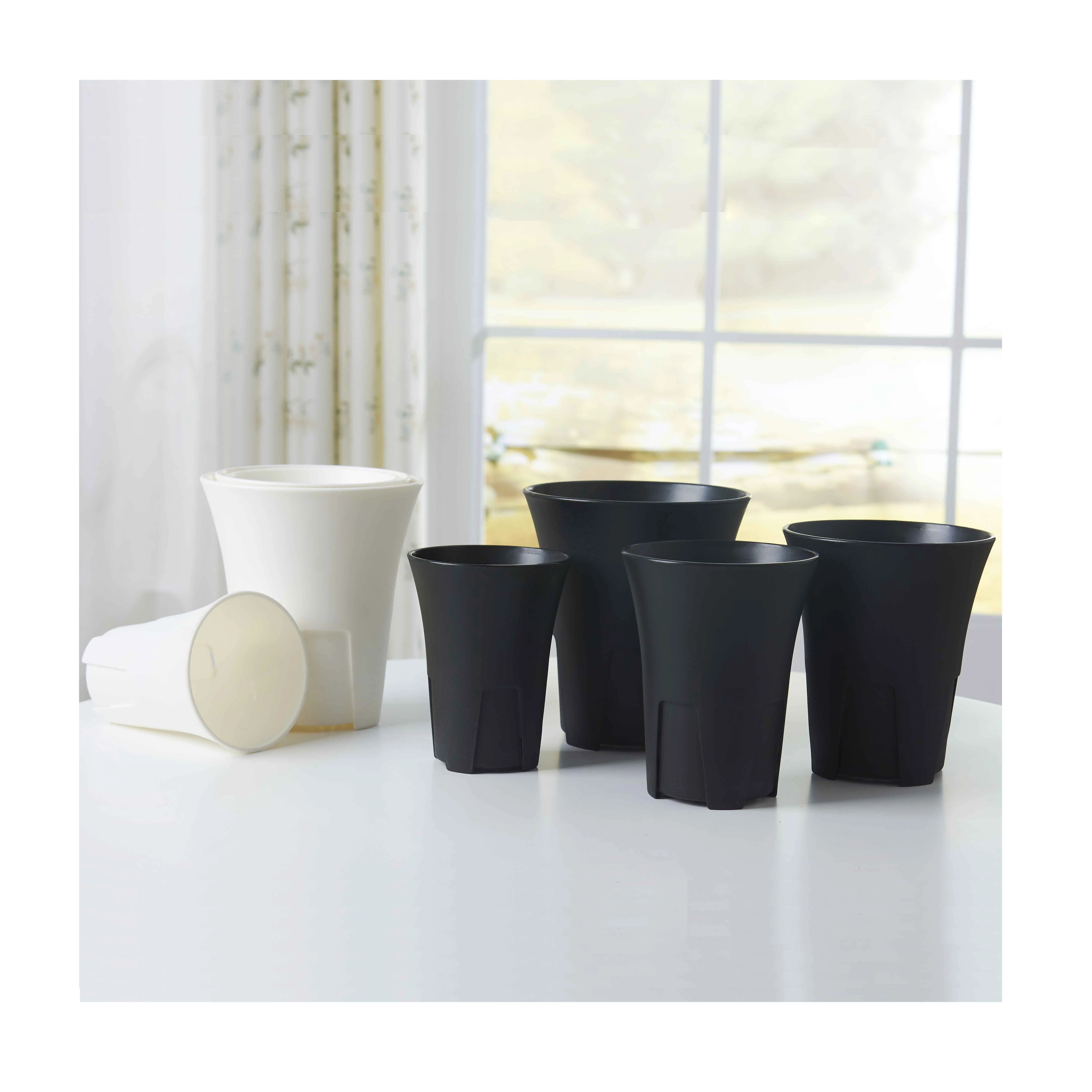 Home Garden 4' Tall Round White Black Plastic Plant Succulent Flower Pots