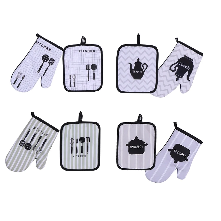 customized logo promotional and gifts items Baking Wear Aprons Oven Mitt pot holder set 4pcs Apron Set Cotton Kitchen Apron Set
