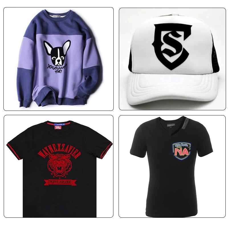 cheap custom screen printed designs plastisol iron on clothing label sticker transfer printing 3d flock heat transfer for tshirt