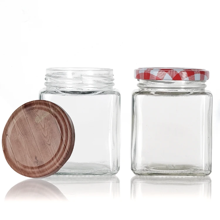 Wholesale square Glass Jars For Jam Honey With Screw Metal Lid