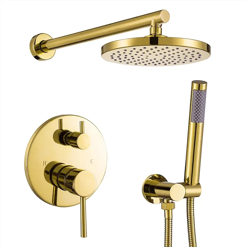 8 inch Shower Head Gold Finish Two Functions Rain Shower System Set with Handheld Shower For  Bathroom