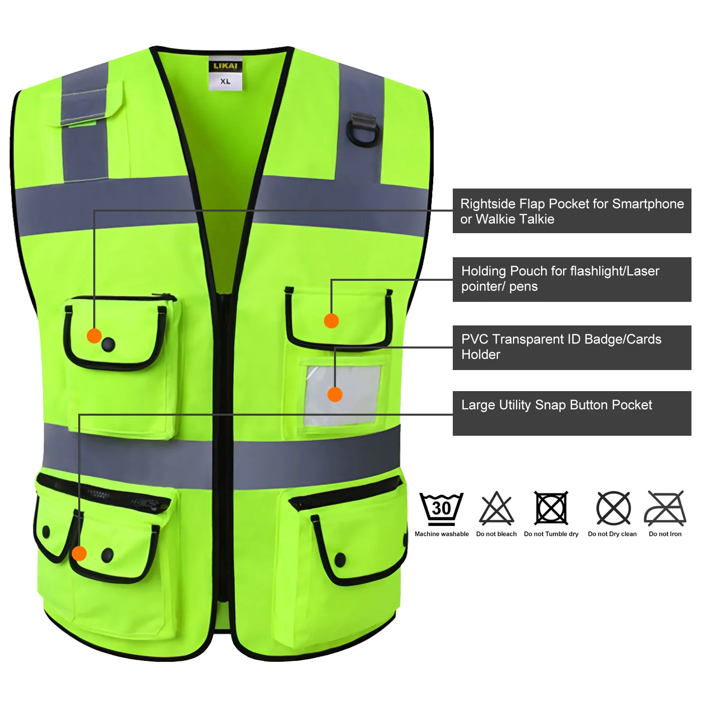 Larnmern Safety Vest Night Reflective Jacket Security Waistcoat Warp Safe Color Clothes Vest
