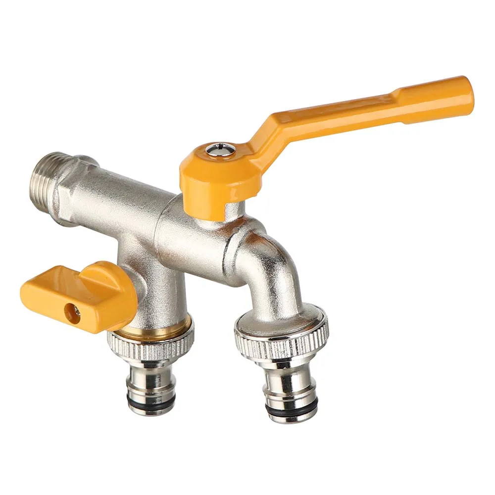 1/2' and 3/4' Aluminum handle double bibcock for washing machine water tap , Nickel plating Garden outdoor brass bibcock tap