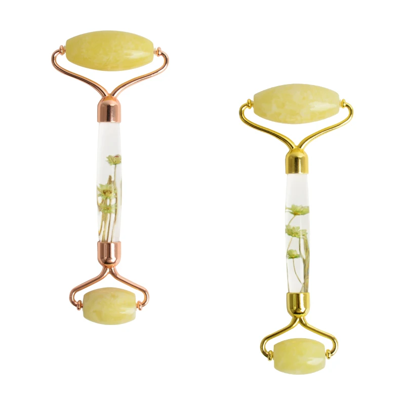 
Jade yellow jade roller infused flower gua sha face jade natural with box 
