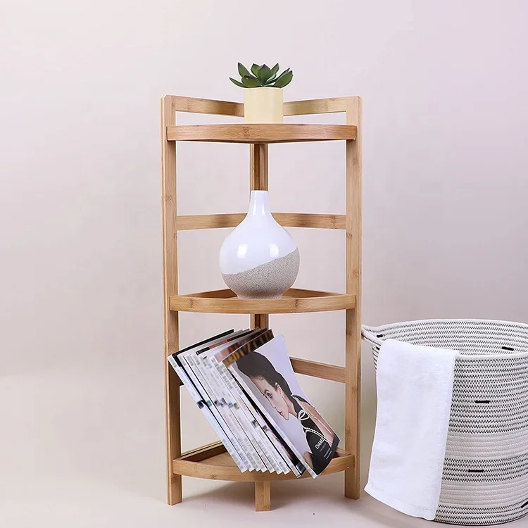 
Eco friendly wooden bathroom storage rack organizer 3 tier bamboo Corner shelf for home 