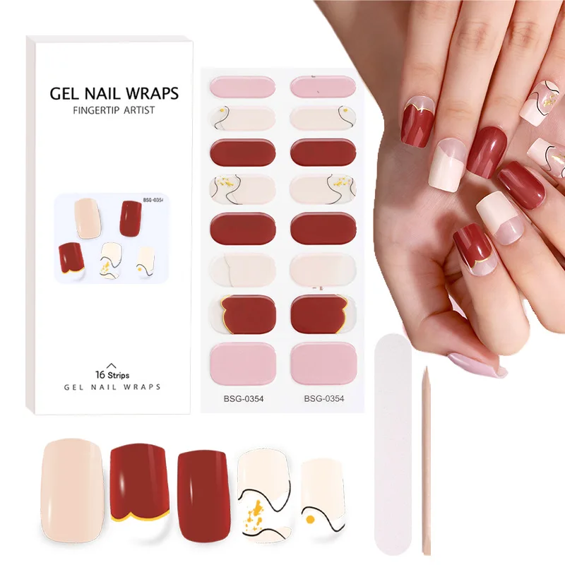 BEAU FLY 2024 new Gold Stamped White 20pcs 3d uv gel nail sticker Semi Cured Gel Nails Stickers for DIY