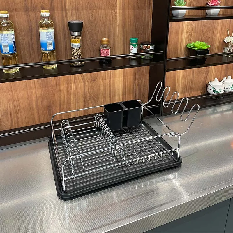 Europe Small Size Household Kitchen Dish And Bowl Storage Drainer Dish Rack Chrome Wire Dish Drain Rack With Drip Tray