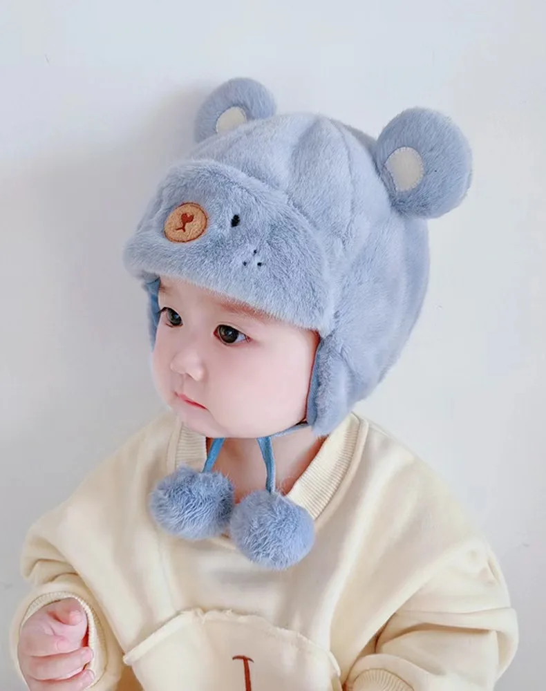 2024 Baby Fall/Winter Plush Warm Ear Caps for Boys and Girls Cute Cartoon Ear Beanies