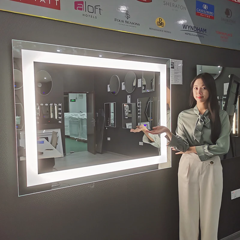 Factory wholesale full UL CE hotel light mirrors touch sensor dimmer CCT 3000K-6000K 48*36/60*36 inch bathroom led wall mirror