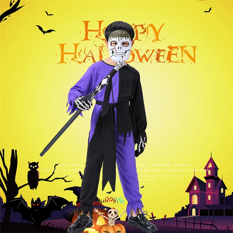 horror children pretend to be a skeleton ghost costumeHalloween costume
