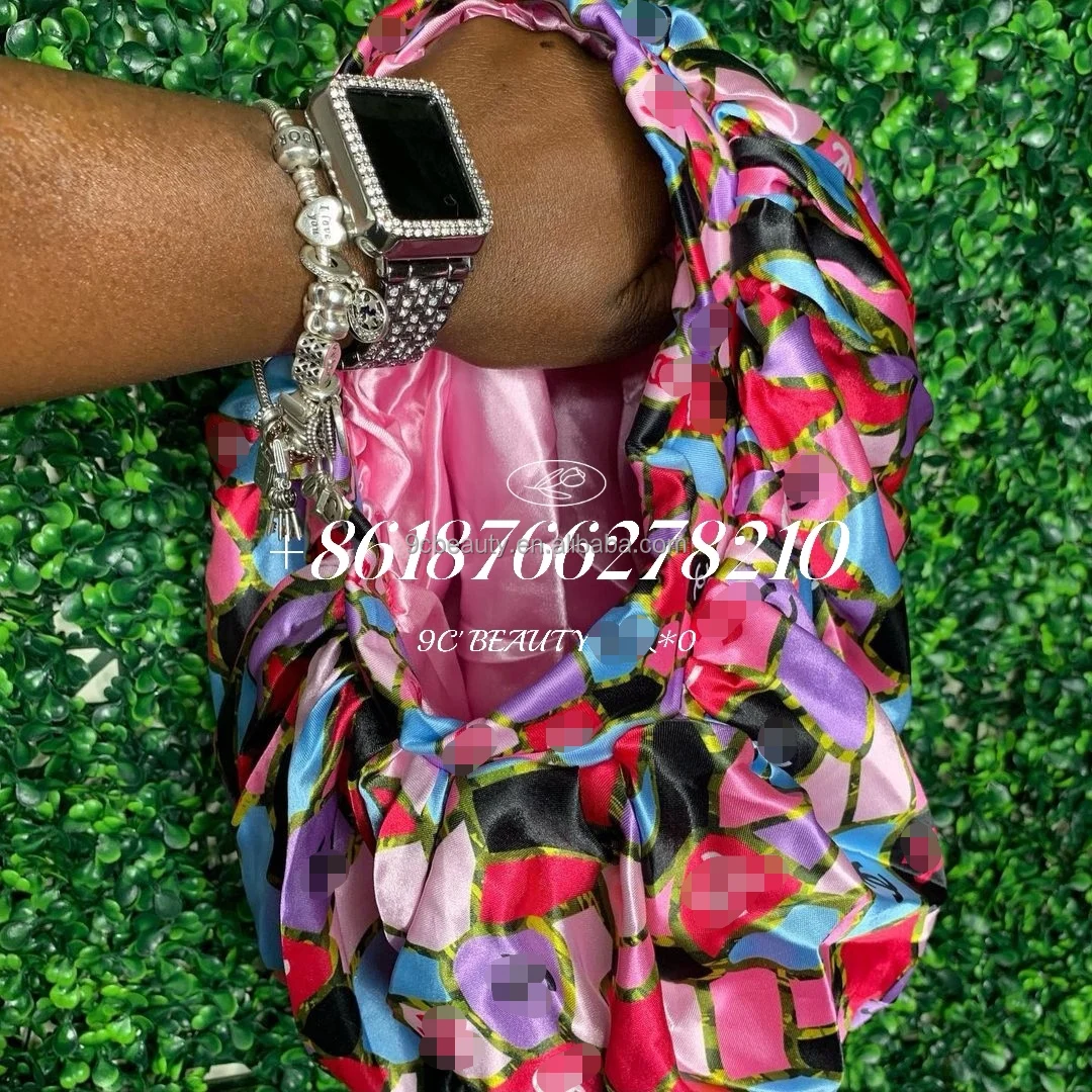 Latest 34 classic patterns factory wholesale double layer luxury women satin designer bonnets