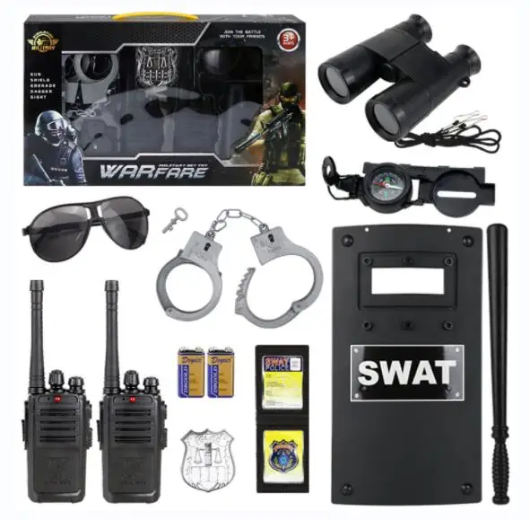 9 PCS Children Toys SWAT Police Play Set Plastic Role Play Tools Kit Simulated Police Pretend Cops and Robbers Game Toys