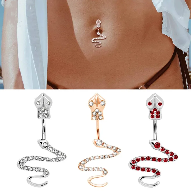 Wholesale 14g Surgical Steel Bar Snake Belly Button Ring Zircon Lady Navel Body Piercing