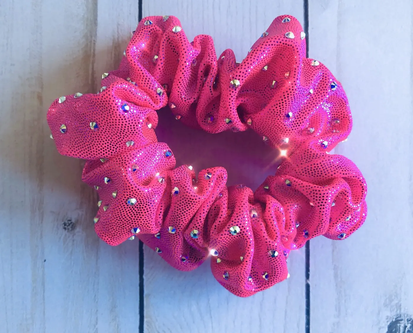 Wholesale custom fashionable glitter colourful hair scrunchies glitter sparkle bling competition fabric hair tie for girls