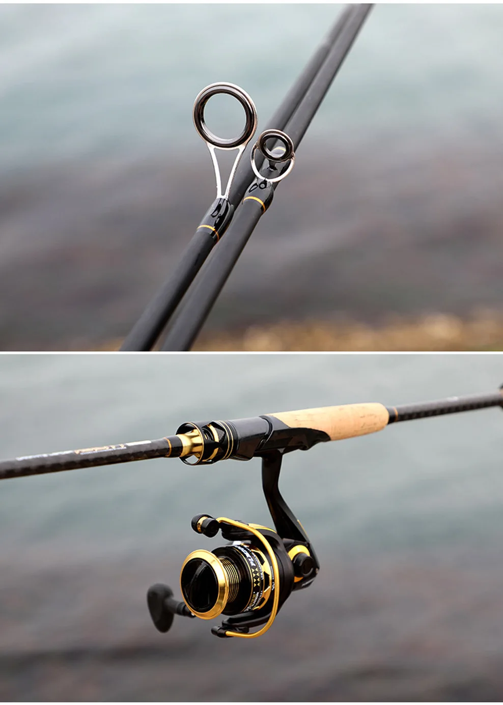 Combination of carbon fishing rod and spin reel