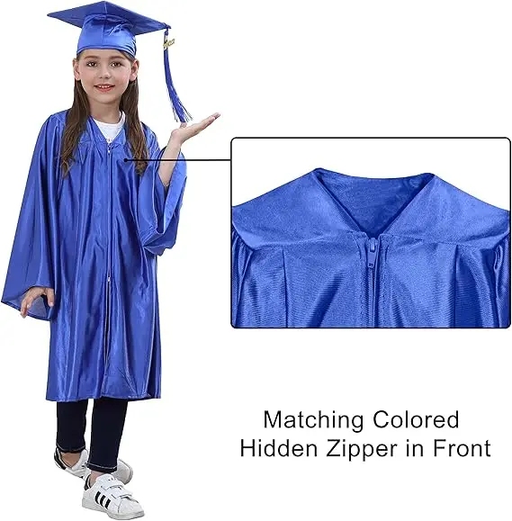 Shiny Royal Blue Preschool Kindergarten Graduation Cap and Gown for Kids With 2024 Tassels Charms