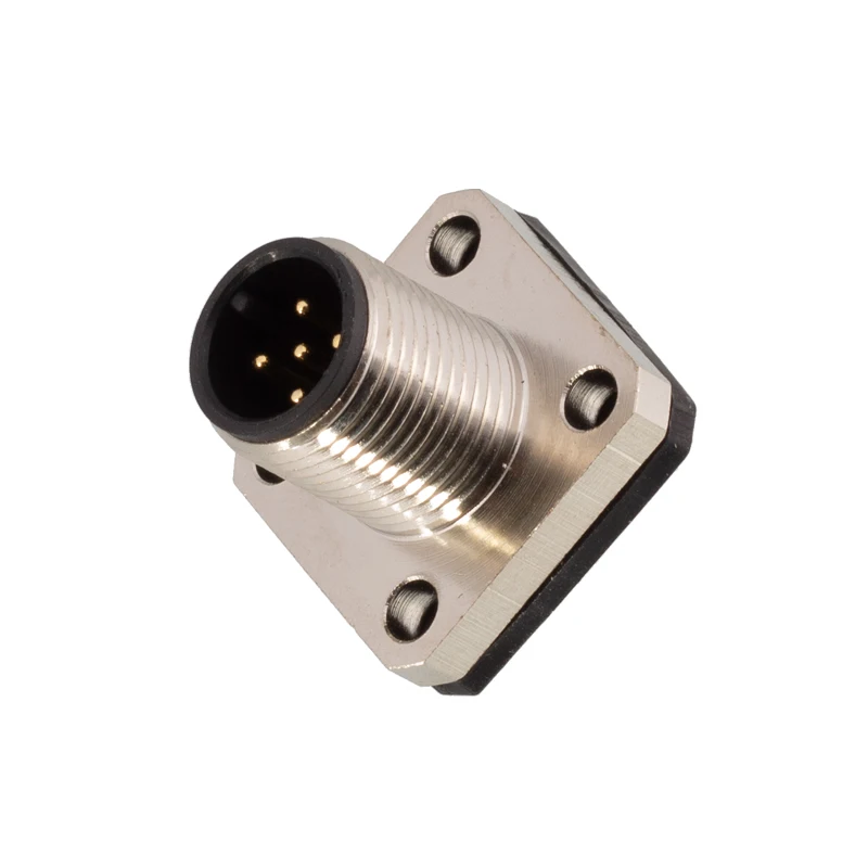 M12 signal power connector sensor socket 4 5 6 8 core 12 17pin back rear mounting solder male Square flange M12 panel connector