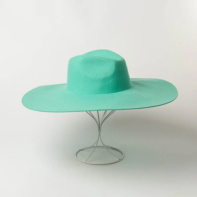 2019 new style fashion 16cm big wide brim mint green fedora hat for ladies women