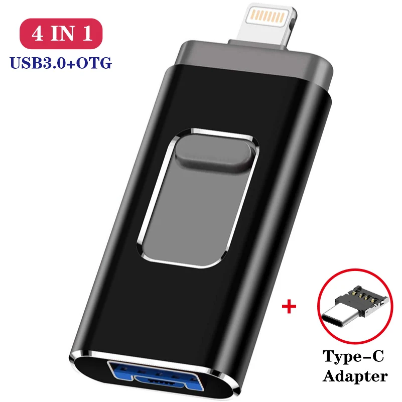 4 in 1 OTG USB Flash Drive 32 64G 128G 256G Memory Stick Type C Pen Drive For X 12/13 8 7 Plus usb 3.0