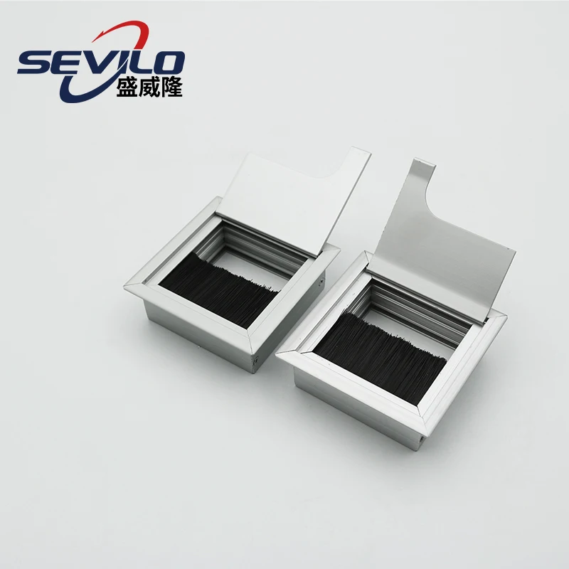 Factory Directly Sale Aluminum Alloy with a Brush Rectangular Box Computer Desktop Cable Grommet Wholesale