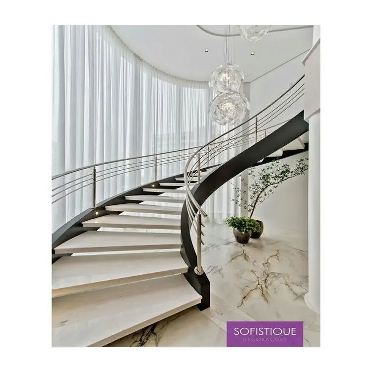 ACE Staircase Modern Design Indoor With 304 Stainless Steel Railing Steel Arc Curved Stairs