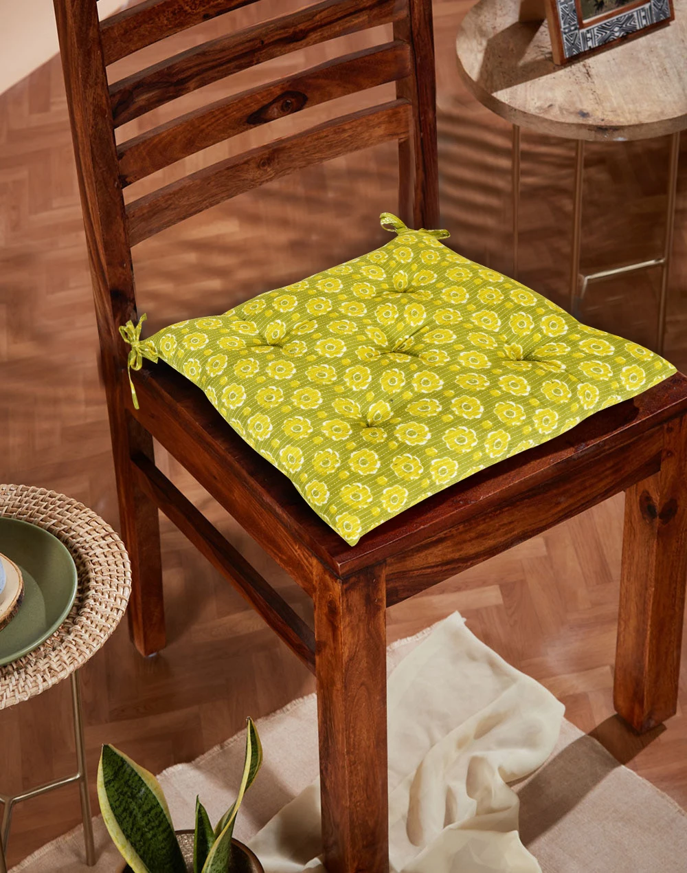 Hand Block Print Cotton Fabric Decorative Printed Chair Pads Chair Cushion Back Support Seat Cushion